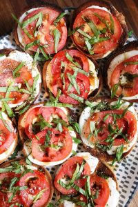 Tray of Caprese Salad Bagel Bites.