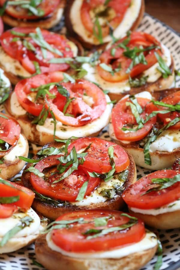 Caprese Salad Bagel Bites on a Plate.