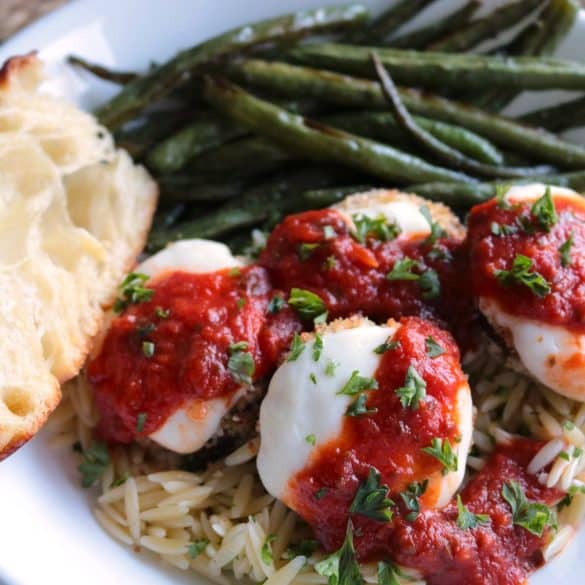 Oven-Fried Eggplant Parmesan with Parsley Orzo.