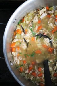 Lemon Chicken Orzo Soup In stock pot