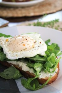Open-Faced Ricotta, Arugula, and Egg Sandwiches (Ricotta Toast).