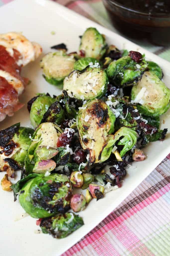 Grilled Brussels Sprouts with Pistachios, Cranberries & Parmesan 2