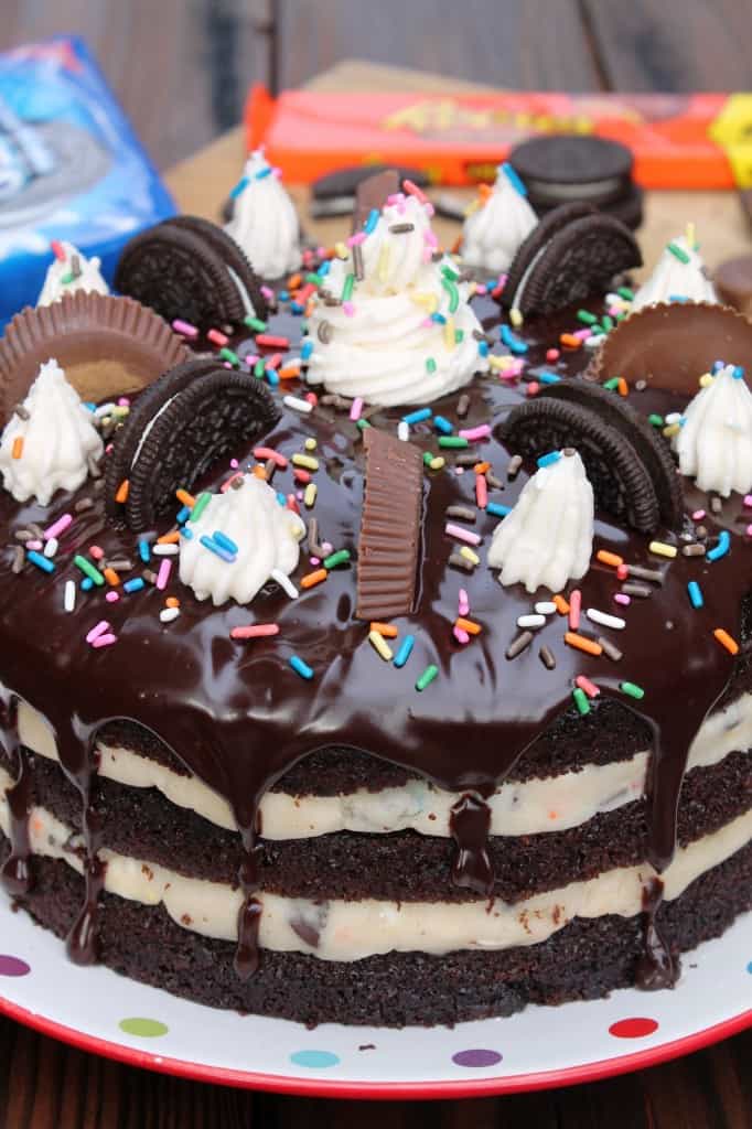 Reese's Oreo Chocolate Cake with Funfetti Cookie Dough Filling 2