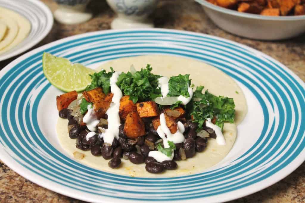 Roasted Sweet Potato Tacos with Black Beans and Kale Ceviche 1