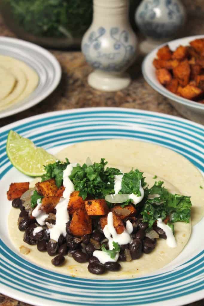 Roasted Sweet Potato Tacos with Black Beans and Kale Ceviche 2
