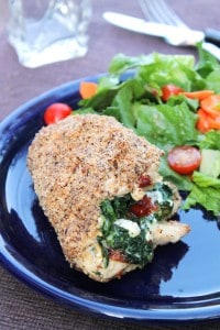 Chicken rollatini with spinach and feta.