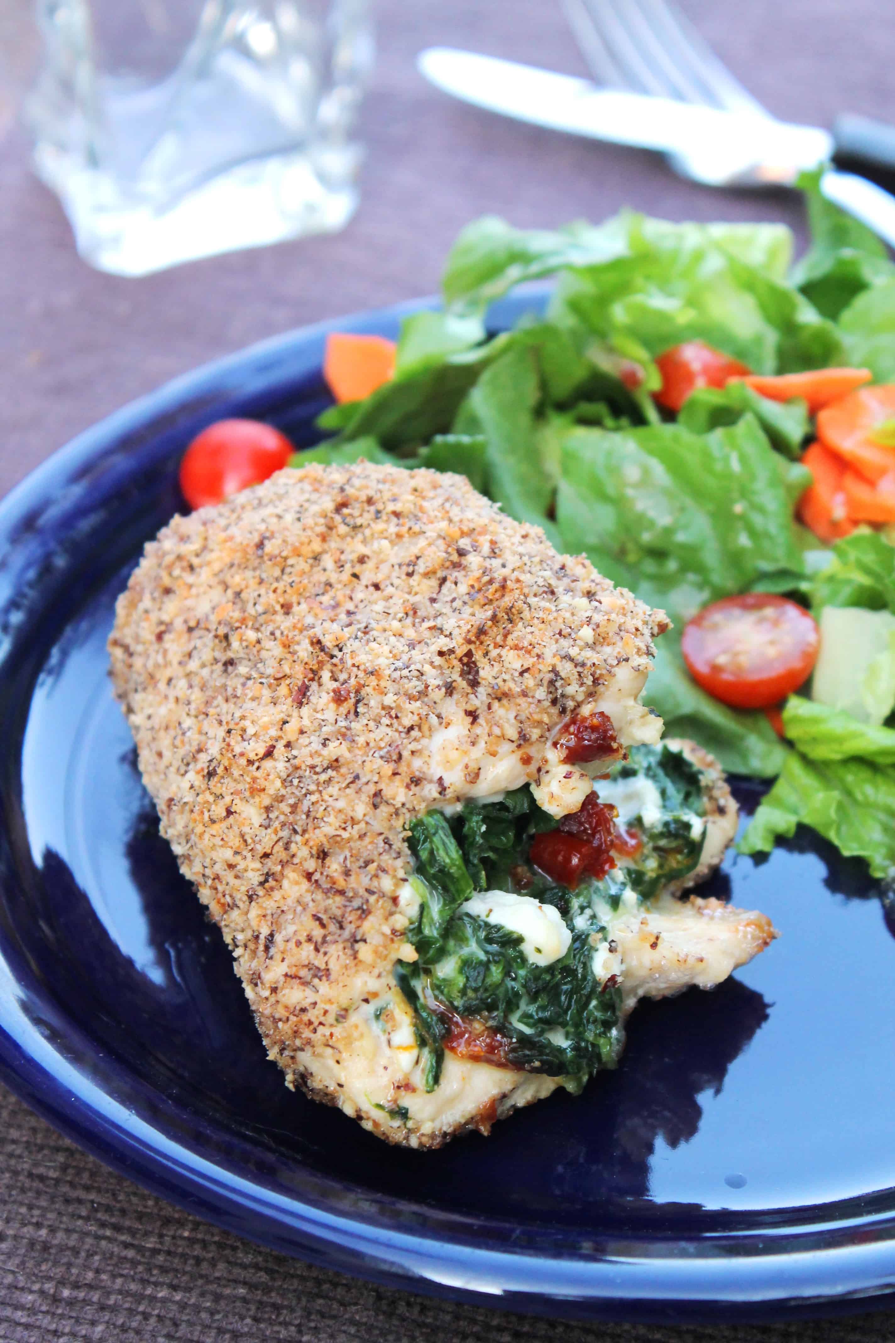 Chicken rollatini with spinach and feta.