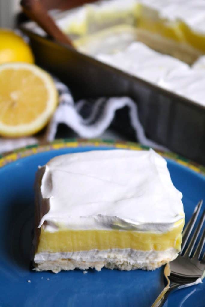 Luscious Lemon Bar on a plate.