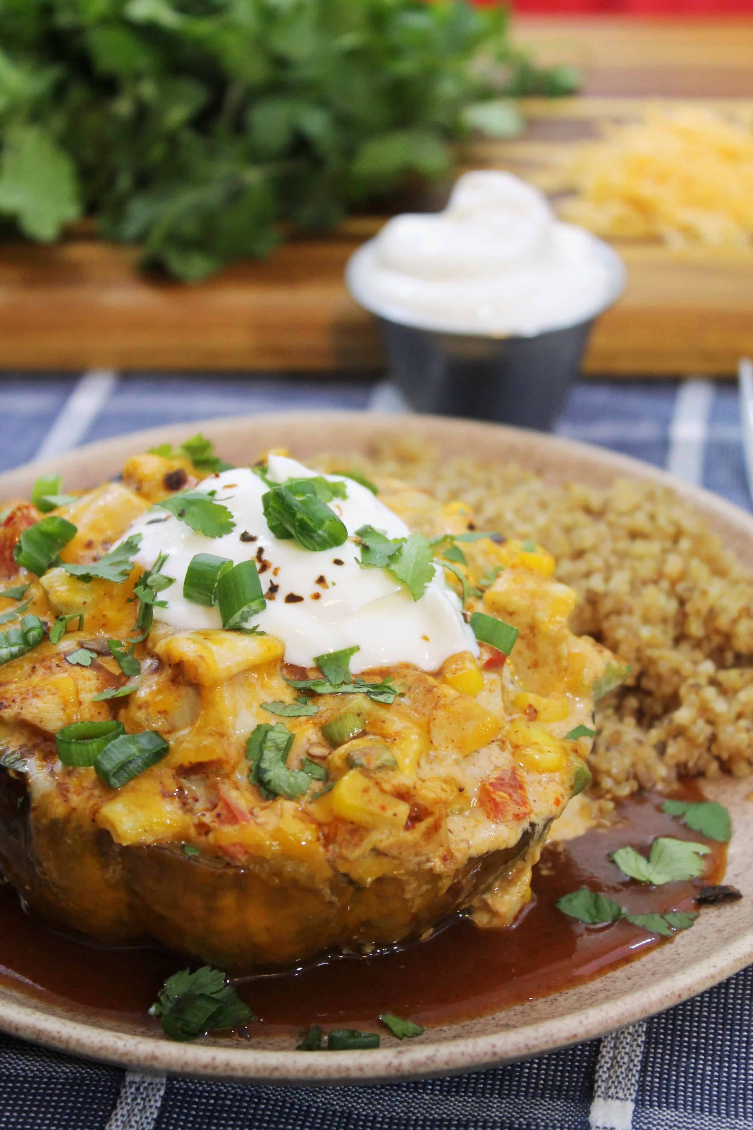 Cream Cheese Chicken Enchilada Stuffed Squash
