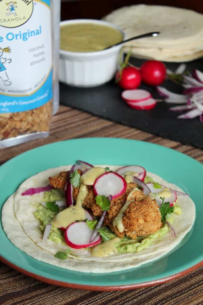 Oven-Fried Granola Chicken Tacos with Mango Crema 2