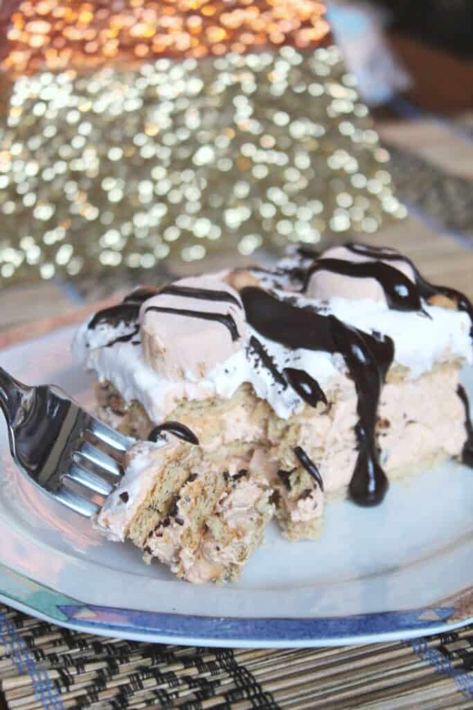 Slice of Pumpkin S’mores Dessert Lasagna.