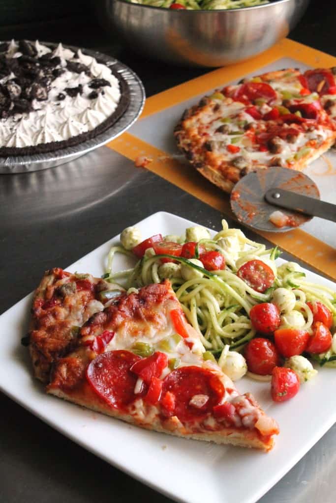 Spiralized Zucchini Pesto Caprese Salad with Red Baron Pizza 2