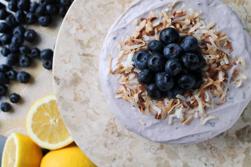 Lemon Coconut Cake with Blueberry Frosting 1