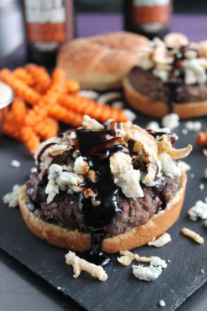 Hard Root Beer Burgers with Blue Cheese and Crispy Onions 1