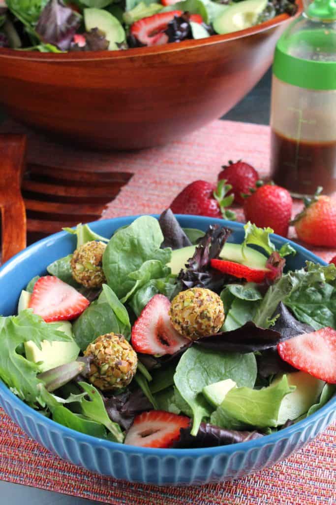 Strawberry Avocado Salad with Pistachio-Crusted Goat Cheese 1