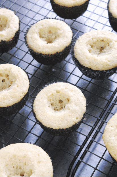 White Chocolate-Raspberry Eyeball Cupcakes GIF