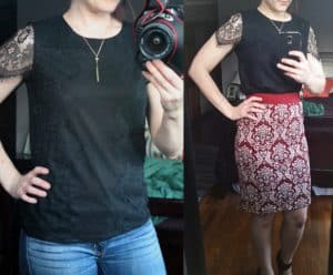 BRIXON IVY Kilty Lace Overlay Knit Top
