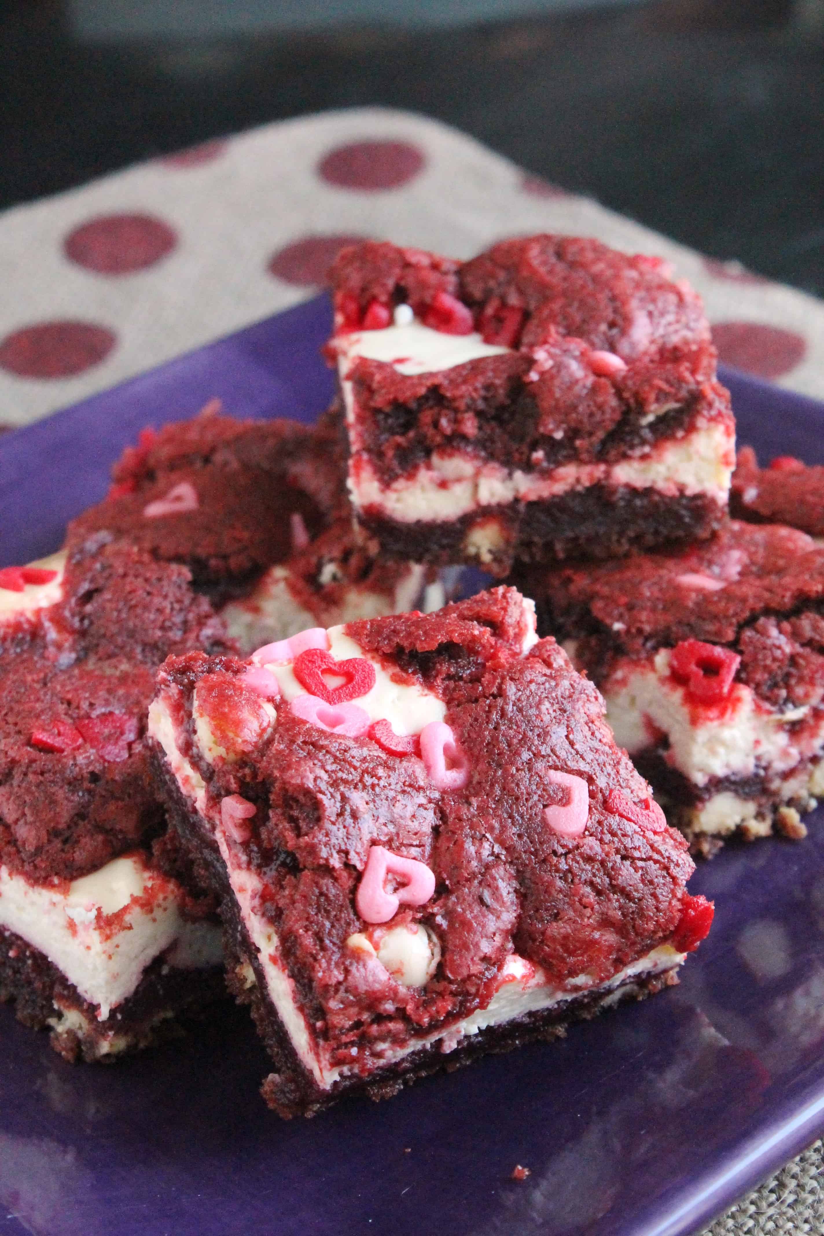 Red Velvet White Chocolate Chip Cookie Cheesecake Bars