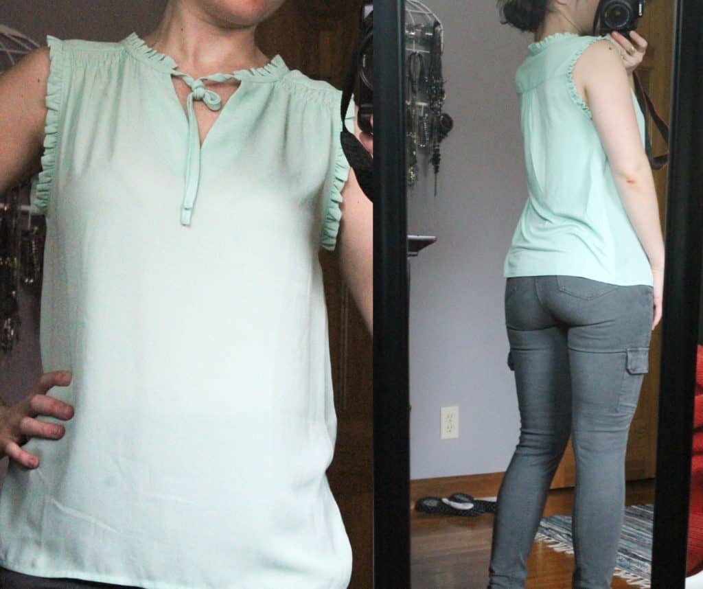 Your Story Donta ruffle trim mixed material top