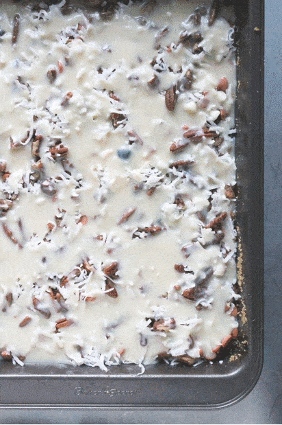 Chocolate Coconut Pecan 7-Layer Bars GIF