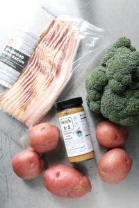 Sheet Pan Bacon Wrapped Mustard Chicken with Broccoli and Potatoes 1
