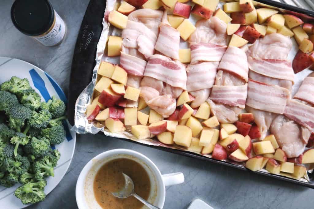Sheet Pan Bacon Wrapped Mustard Chicken with Broccoli and Potatoes 2