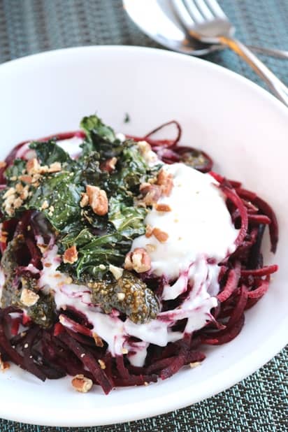 Spiralized Beet Noodles with Feta Cream Sauce 2