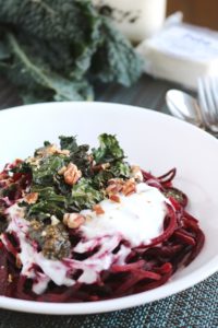 Spiralized Beet Noodles with Feta Cream Sauce 3