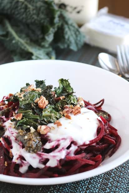 Spiralized Beet Noodles with Feta Cream Sauce 3
