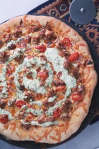 Chorizo Taco Pizza with Cilantro Sauce 1
