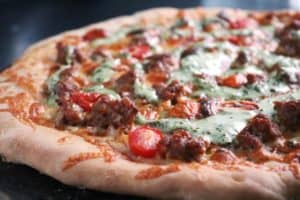 Chorizo Taco Pizza with Cilantro Sauce 2