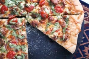 Chorizo Taco Pizza with Cilantro Sauce 3