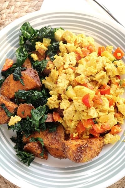Vegan Scrambled Tofu with Sweet Potato & Kale Hash 4