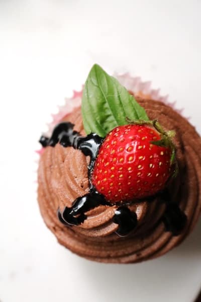 Strawberry Basil Cupcakes with Chocolate Balsamic Frosting 2
