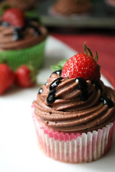 Strawberry Basil Cupcakes with Chocolate Balsamic Frosting 3