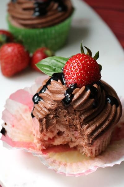 Strawberry Basil Cupcakes with Chocolate Balsamic Frosting 4