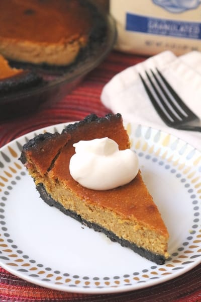 Peanut Butter Pumpkin Pie with Chocolate Crust by The Spiffy Cookie #thespiffycookie #PumpkinWeek #PBchocSat