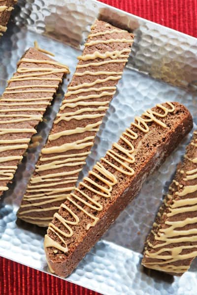 Peanut Butter Stuffed Chocolate Biscotti by The Spiffy Cookie #recipe #PBchocSat #buckeyes