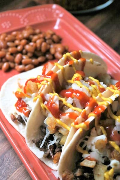Garbage Plate Tacos by The Spiffy Cookie #NationalTacoDay #GarbagePlate #thespiffycookie