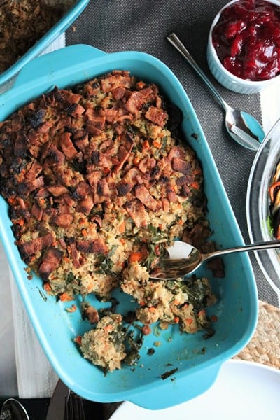 Bacon and Collard Green Cornbread Stuffing #holidaysidedish #stuffing
