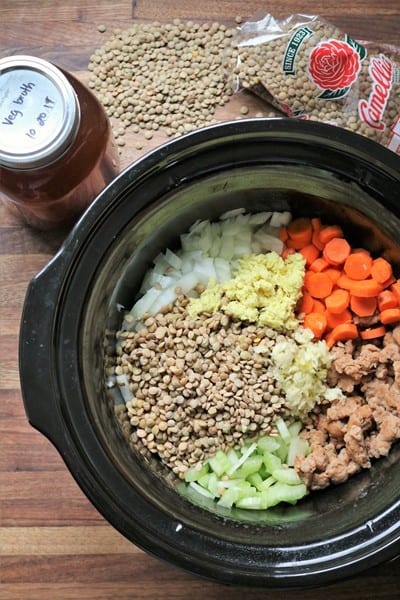 Slow Cooker Curried Lentil and Sausage Soup #slowcooker #lentilsoup