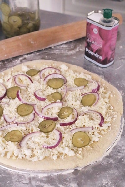 Goat Cheese & Pickled Jalapeno Pizza #oliveoil