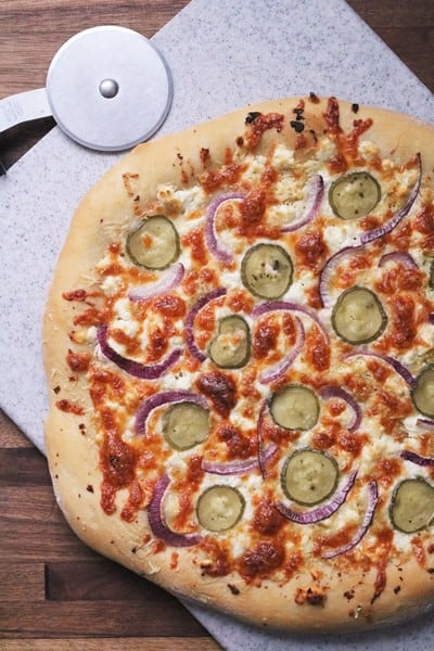 Goat Cheese & Pickled Jalapeno Pizza #nationalpizzaday