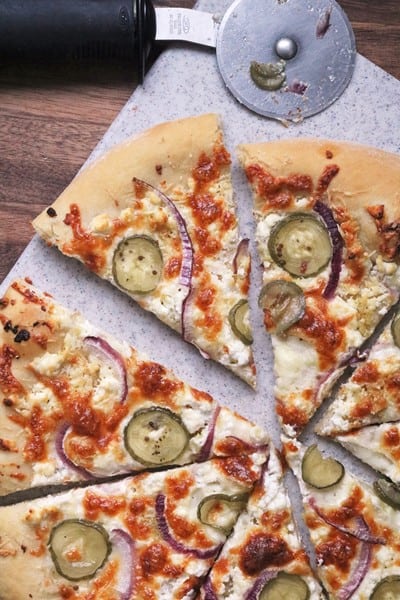Goat Cheese & Pickled Jalapeno Pizza #jalapenos
