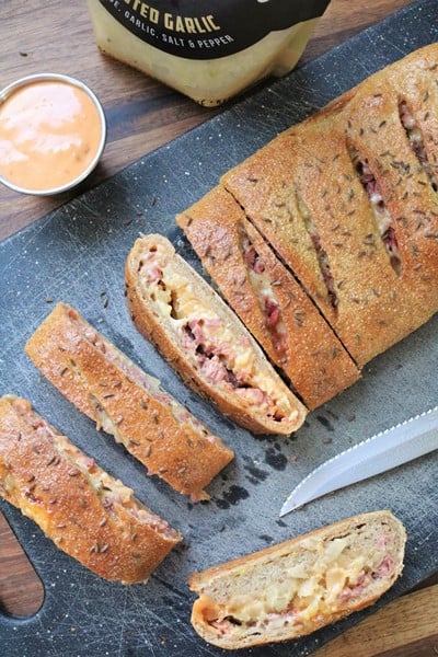 Reuben Stromboli with Rye Dough #reuben #rye