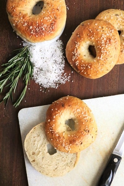 Rosemary Sea Salt Sourdough Bagels Sliced