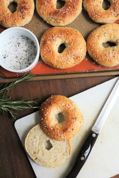 Rosemary Sea Salt Topped Sourdough Bagels