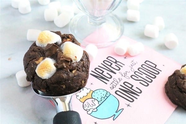 Brown Butter Chocolate Rocky Road Cookies in a Scoop