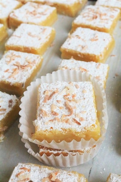 Coconut Lemon Bars in wrappers