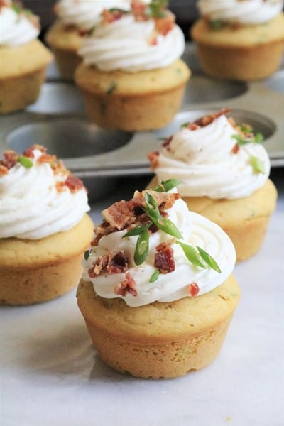 Gluten-Free Poblano Cornbread Muffins with Goat Cheese Frosting